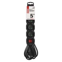 Predlžovací kábel 5 m / 4 zásuvky / s vypínačom / čierny / PVC / 1 mm2