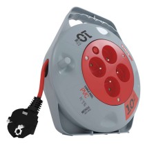 Przedłużacz zwijany 10 m / 4 gniazda / czerwony / PVC / 230 V / 1 mm2