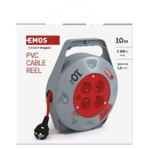 Przedłużacz zwijany 10 m / 4 gniazda / czerwony / PVC / 230 V / 1 mm2
