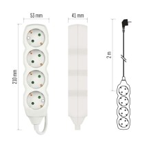Prailginimo laidas 2 m / 4 lizdai / baltas / PVC / 1 mm2