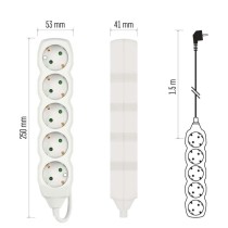 Pikendusjuhe 1,5 m / 5 Pistikupesa / valge / PVC / 1,5 mm2