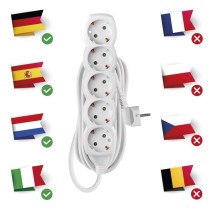Podaljšek 5 m / 5 vtičnic / beli / PVC / 1,5 mm2