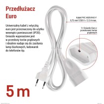 Przedłużacz 5 m / 1 gniazdo / biały / PVC / 0,75 mm2