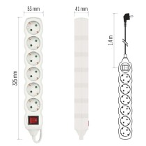 Prailginimo laidas 1,4 m / 6 lizdai / baltas / PVC / 1 mm2