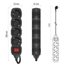 Ilgintuvas 5 m / 4 lizdai / su jungikliu / juodas / PVC / 1,5 mm2 