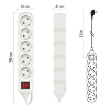 Ilgintuvas 1,5 m / 5 lizdai / su jungikliu / baltas / PVC / 1,5 mm2 