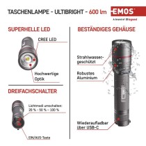 CREE LED Aufladbare Metall-Taschenlampe Ultibright 80, 600lm