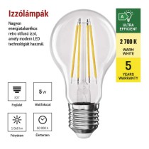 LED izzó Filament A60 A CLASS/ E27 / 5 W (75 W) / 1 060 lm / meleg fehér