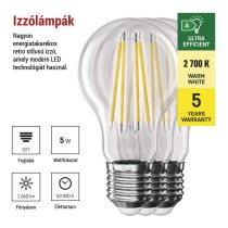 LED izzó Filament A60 A CLASS/ E27 / 5 W (75 W) / 1 060 lm / meleg fehér
