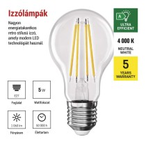 LED izzó Filament A60 A CLASS/ E27 / 5 W (75 W) / 1 060 lm / természetes fehér