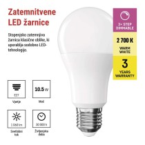 LED žarnica Classic A60 / E27 / 10,5 W (75 W) / 1 060 lm / toplo bela /stopenjsko zatemnit