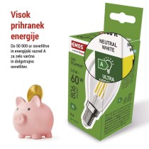 LED žarnica Filament Mini Globe  A CLASS/ E14 / 3,8 W (60 W) / 806 lm / Nevtralna bela
