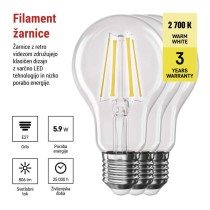 LED žarnica Filament A60 / E27 / 5,9 W (60 W) / 806 lm / Toplo bel