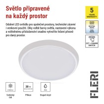 LED přisazené svítidlo FLERI, kruhové 20W, IP65, se změnou CCT