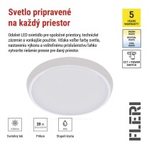 LED prisadené svietidlo FLERI, kruhové 20W, so zmenou CCT