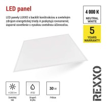 LED panel REXXO backlit 60×60, štvorcový vstavaný biely, 30W neutr.b.