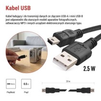 Kabel USB 2.0, wtyk A - mini B, ładowanie, transmisja danych, 2 m, czarny