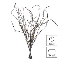 LED větvička s perlami, 60 cm, 3x AA, vnitřní, teplá bílá, časovač
