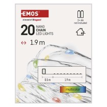 LED kalėdinė nano girlianda sidabrinė, 1,9 m, 2x AA, vidaus, įvairiaspalvė, laikmatis