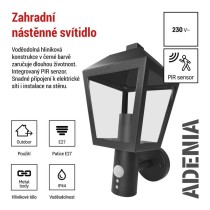 Zahradní nástěnné svítidlo ADENIA, čidlo soumraku, 19,8 x 15 x 29,8 cm, 1 x E27, 15 W