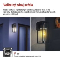 Zahradní nástěnné svítidlo TILLIA, 12,8 x 11 x 27 cm, 1 x E27, 15 W