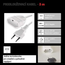 Dvoužilový pohyblivý přívod 3 m / 1 zásuvka / bílý / PVC / 0,75 mm2