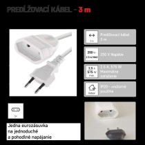 Dvojžilový pohyblivý prívod 3 m / 1 zásuvka / biely / PVC / 0,75 mm2