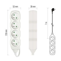 Prodlužovací kabel 7 m / 4 zásuvky / bílý / PVC / 1 mm2