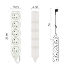 Prodlužovací kabel 2 m / 5 zásuvek / bílý / PVC / 1 mm2