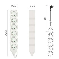 Prodlužovací kabel 3 m / 6 zásuvek / bílý / PVC / 1,5 mm2
