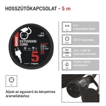 Kültéri hosszabbító 5 m / 1 aljzat / fekete / gumi-neoprén / 250 V / 1,5 mm2