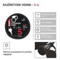 Zunanji podaljšek 5 m / 1 vtičnica / črni / guma-neopren / 250 V / 1,5 mm2
