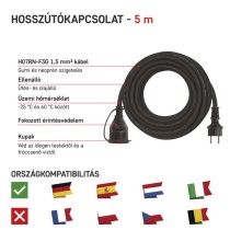 Kültéri hosszabbító 5 m / 1 aljzat / fekete / gumi-neoprén / 250 V / 1,5 mm2
