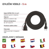 Zunanji podaljšek 5 m / 1 vtičnica / črni / guma-neopren / 250 V / 1,5 mm2