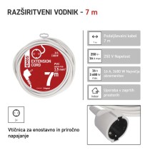 Podaljšek 7 m / 1 vtičnica / beli / PVC / 1,5 mm2