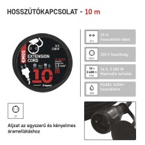 Hosszabbító 10 m / 1 aljzat / fekete / gumi-neoprén / 250 V / 2,5 mm2