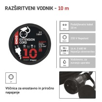 Zunanji podaljšek 10 m / 1 vtičnica / črni / guma-neopren / 250 V / 2,5 mm2