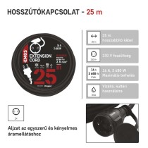 Hosszabbító 25 m / 1 aljzat / fekete / gumi-neoprén / 250 V / 2,5 mm2