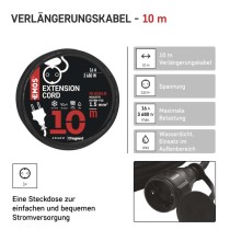 Verlängerungskabel 10 m / 1 Steckdose / schwarz / Gummi-Neopren / 250 V / 1,5 mm2