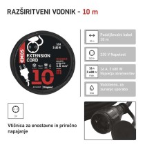 Zunanji podaljšek 10 m / 1 vtičnica / črni / guma-neopren / 250 V / 1,5 mm2