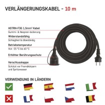 Verlängerungskabel 10 m / 1 Steckdose / schwarz / Gummi-Neopren / 250 V / 1,5 mm2