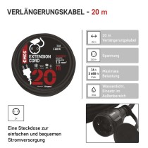 Verlängerungskabel 20 m / 1 Steckdose / schwarz / Gummi-Neopren / 250 V / 1,5 mm2