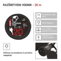 Zunanji podaljšek 20 m / 1 vtičnica / črni / guma-neopren / 250 V / 1,5 mm2
