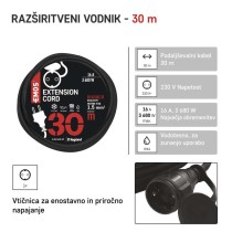Zunanji podaljšek 30 m / 1 vtičnica / črni / guma-neopren / 250 V / 1,5 mm2