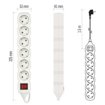 Hosszabbító 1,5 m / 6 aljzat / kapcsolós / fehér / PVC / 1,5 mm2