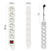 Hosszabbító 3 m / 6 aljzat / kapcsolós / fehér / PVC / 1,5 mm2