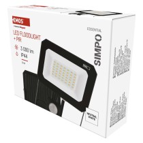 Naświetlacz LED SIMPO 30W, z czujn. PIR, czarny, neutralna biel