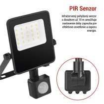 LED reflektor VISIO s pohybovým čidlom, 10W, neutrálna biela, čierný