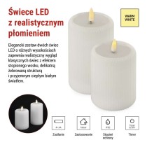Ozdoby LED – 2 świece woskowe z realistycznym płomieniem, 4 baterie AA, ciepła biel, timer