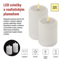LED dekorácia – 2x vosková sviečka s realistickým plameňom, 4x AA, teplá biela, časovač